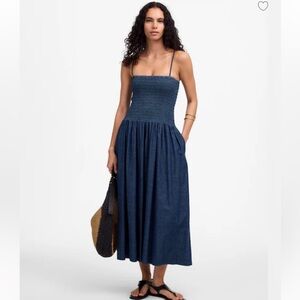 Madewell Smocked Denim Navy Dress